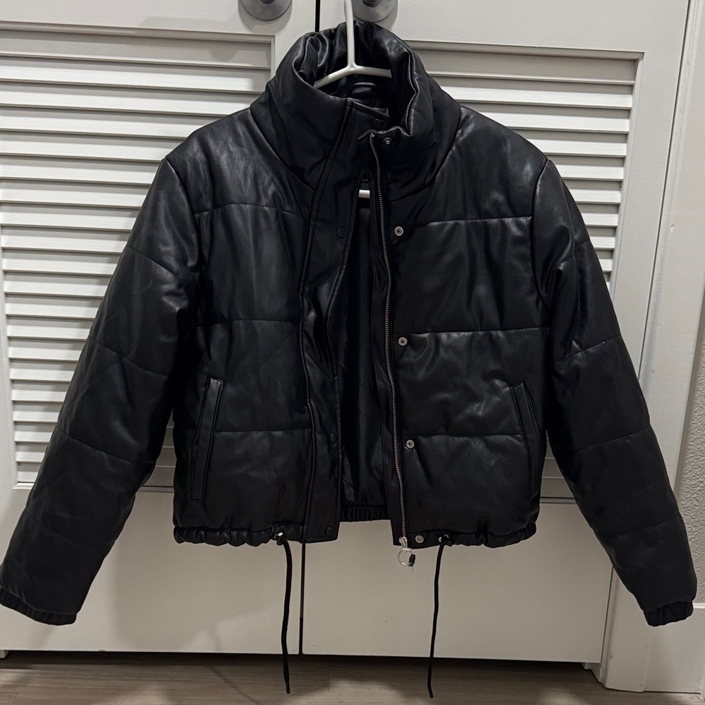 Women's Black Puffer Jacket faux leather